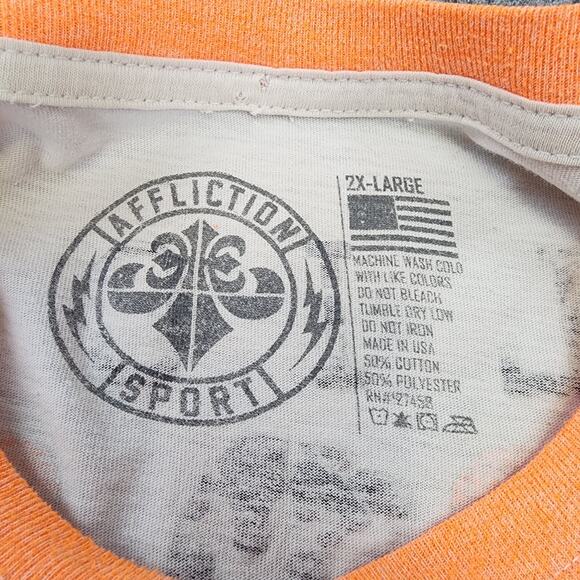 Affliction Shirt Mens 2XL Gray Orange Short Sleeve Tee Live Fast Eagle USA Made - Picture 2 of 14